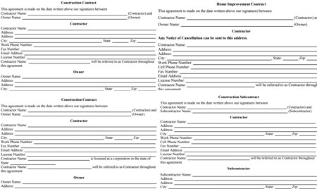 Donwload Construction Contract Writer Forms