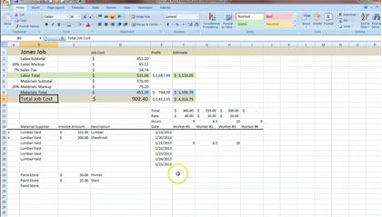 Estimating template in Excel