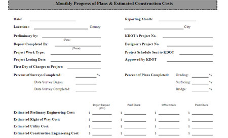 Download Monthly Progress of Plans & Estimated Construction Costs Form for FREE