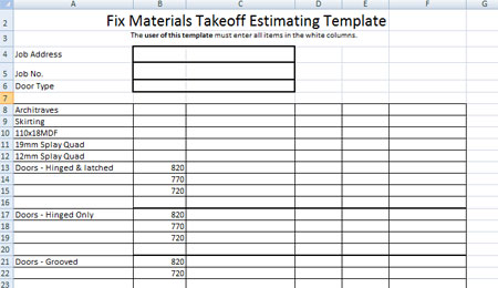 Download Fix Materials Takeoff Estimating Template FREE