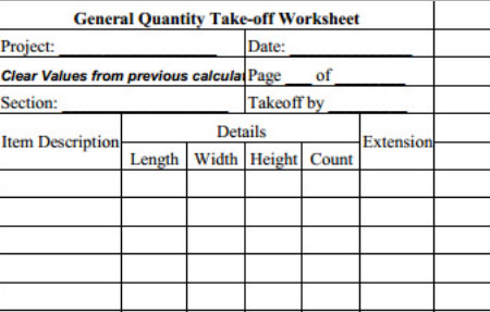 Download General Quantity Takeoff Sheet Template for Free