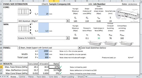 Honeycomb Beam & Panel Calculations EStimating Spreadsheet Download for FREE