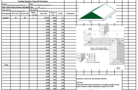 Download Roofing Quantity TakeOff Sheet | Construction Roof Estimating Template