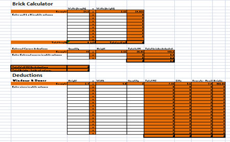 Brickwork Takeoff Sheet for Free Download - Brick Calculator Sheet Download