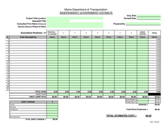 Download Construction Estimate Blank Template