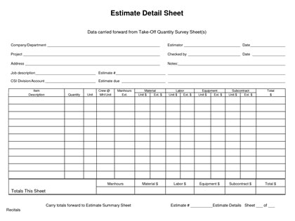 Download Construction Work Estimate Form FREE