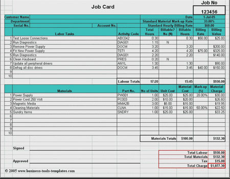 Download Labor Materials Cost Estimator And Job Card Excel Template