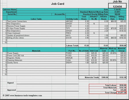 Download Labor Materials Cost Estimator and Job Card Excel Template