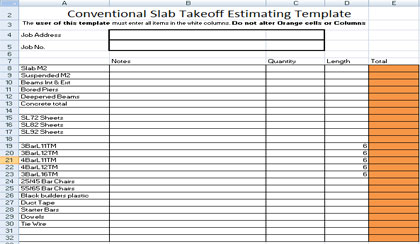 Download Conventional Slab on Ground Takeoff Sheet Template FREE