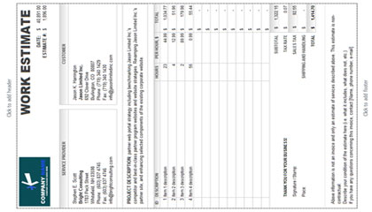 Download Work Estimate Template In EXCEL for FREE