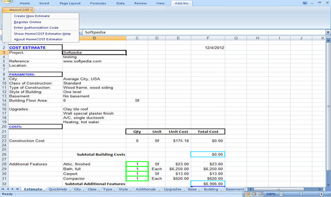 Review and Download HomeCOST Estimator Excel Based 