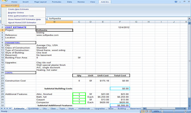 free construction estimating software excel