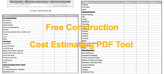 Construction Cost Estimator PDF Tool FREE Download