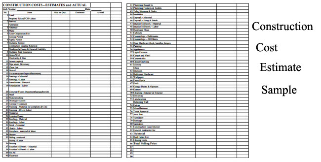 Free Sample for Construction Cost Analysis Worksheet Download