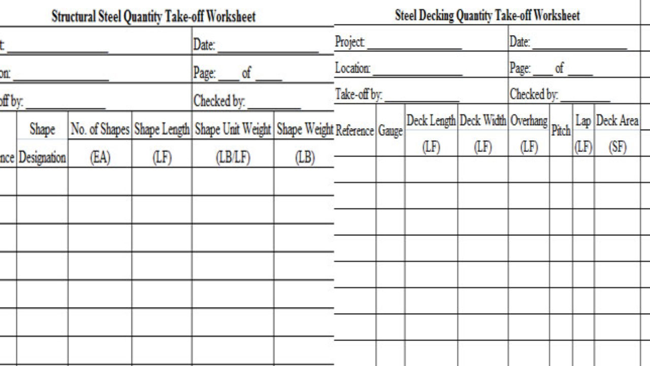 Download Structural Steel Quantity Take Off Worksheet Steel Decking Quantity Take Off Worksheet Constructupdate Com