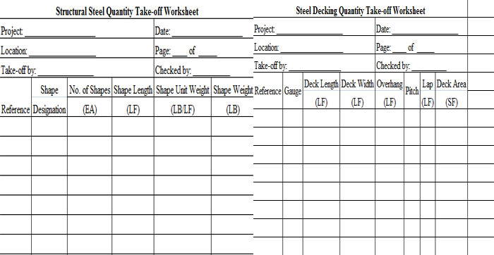 Download Structural Steel Quantity Take-off Worksheet
