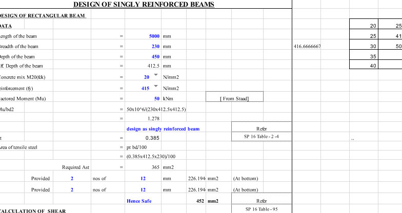 reinforced beam spreadsheet