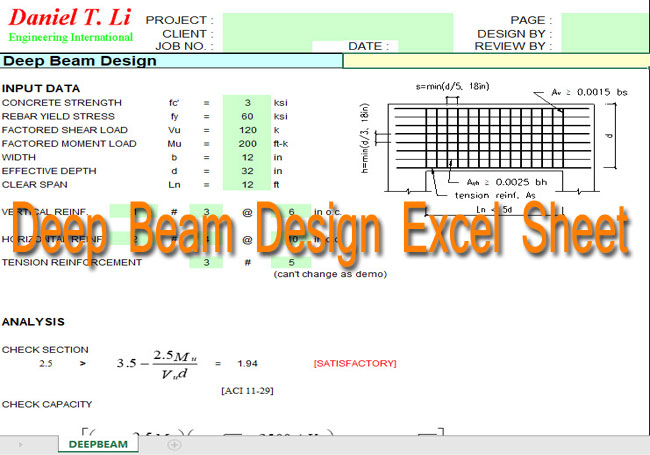 deep beam design sheet download