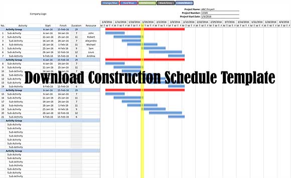 download construction schedule template  project schedule