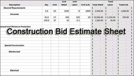 construction bid estimate