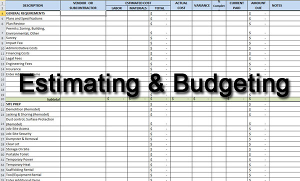 estimating and budgeting spreadsheet
