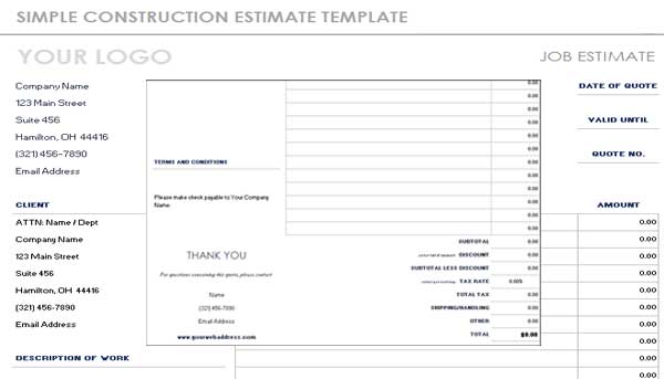 construction estimate template excel