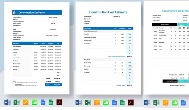 construction estimating template download